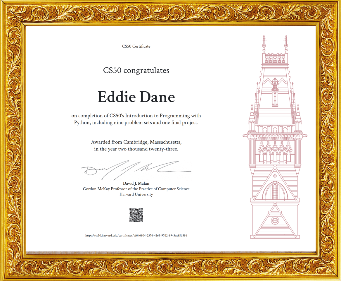 Harvard CS50 Python certificate