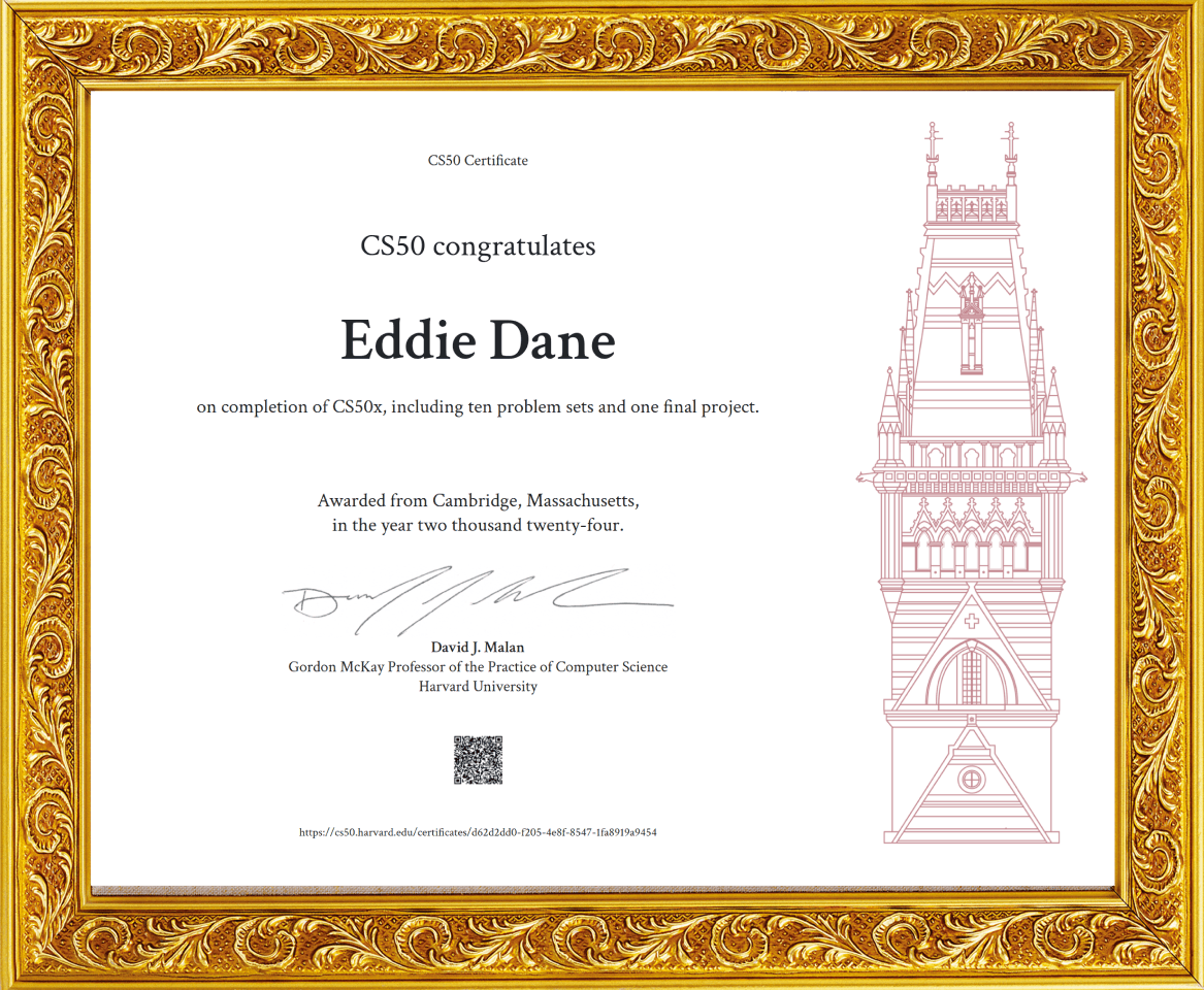 Harvard CS50x certificate